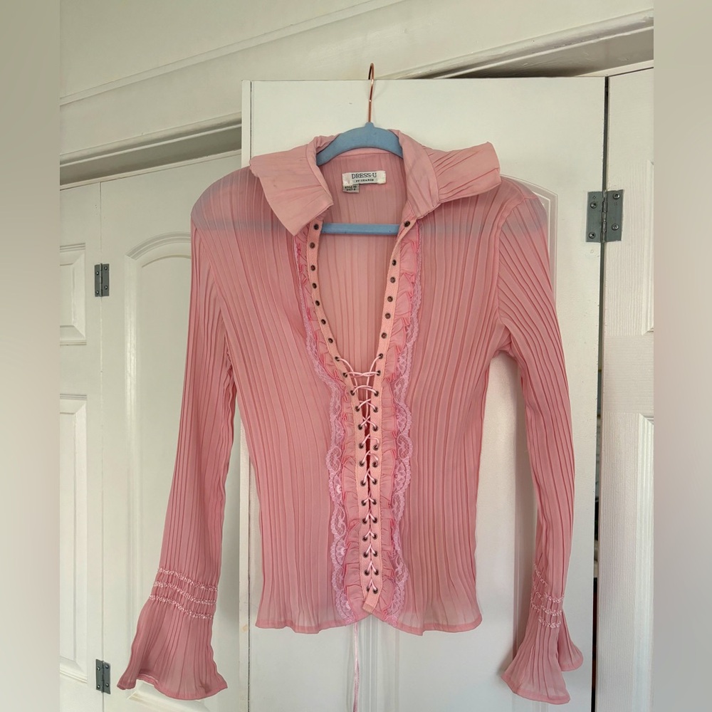 VTG Baby Pink Lace-Up Top
